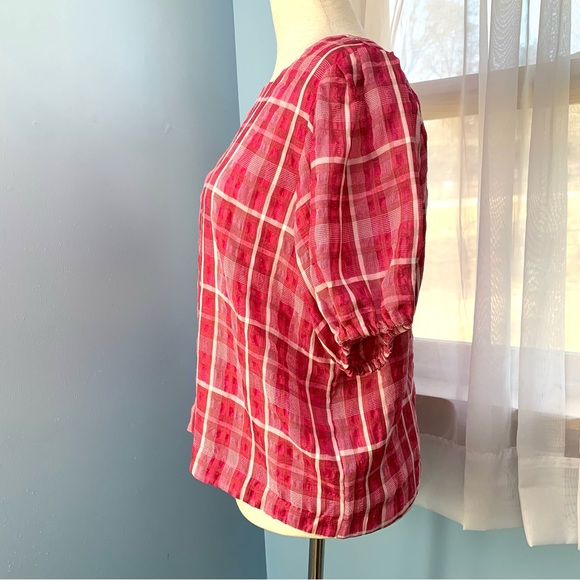 NWT Madewell Azalea Plaid Short Puff Sleeve Popover Top - Picture 5 of 10